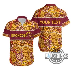 custom name nrl brisbane broncos aboriginal pattern hawaiian shirt and shorts