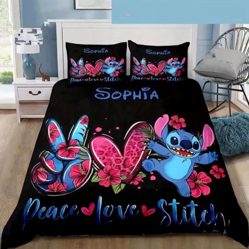 Personalized Peace Love Stitch Bedding Set