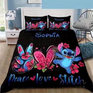 personalized peace love stitch bedding set