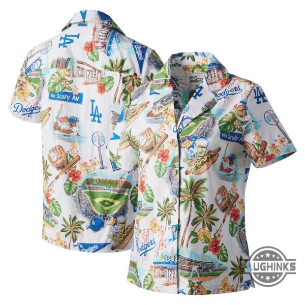 reyn spooner la dodgers white scenic camp hawaiian shirt replica