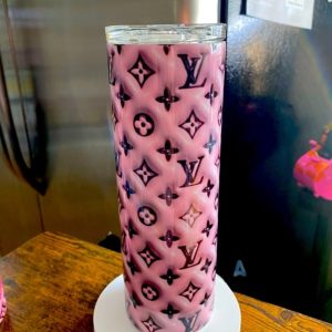 pink and black 3d puffy lv 20 oz skinny tumbler