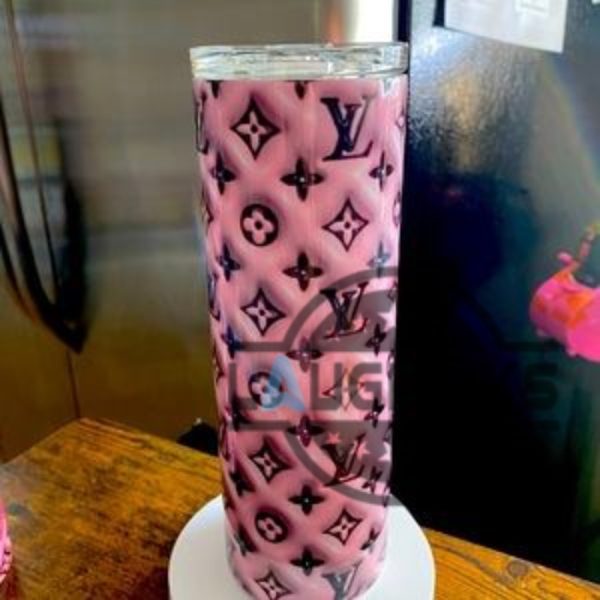 pink and black 3d puffy lv 20 oz skinny tumbler