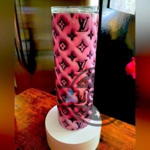 pink and black 3d puffy lv 20 oz skinny tumbler