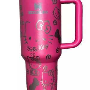 40oz hello kitty stanley tumbler dupe with handle laser engraved