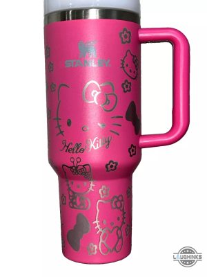 40oz hello kitty stanley tumbler dupe with handle laser engraved
