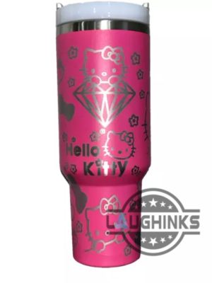 40oz hello kitty stanley tumbler dupe with handle laser engraved