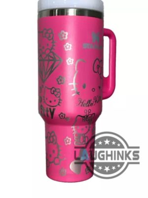 40oz hello kitty stanley tumbler dupe with handle laser engraved