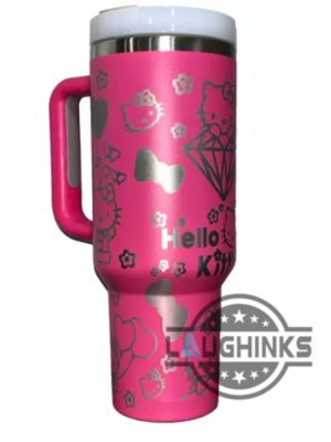 40oz hello kitty stanley tumbler dupe with handle laser engraved