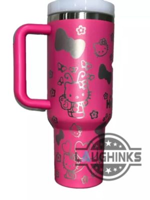 40oz hello kitty stanley tumbler dupe with handle laser engraved