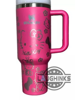 40oz hello kitty stanley tumbler dupe with handle laser engraved
