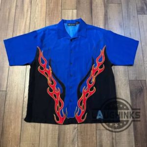 blue and red flame ricky trailer park boys hawaiian shirt new