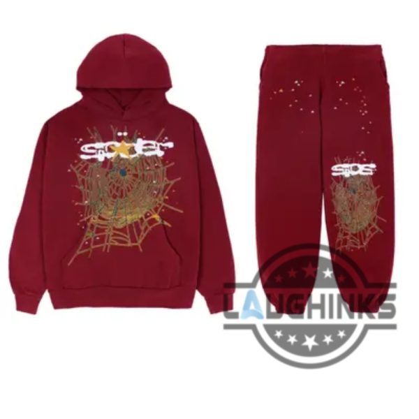 maroon spider hoodie and sweatpants replica