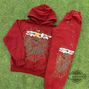 maroon spider hoodie and sweatpants replica