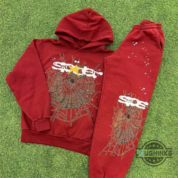 maroon spider hoodie and sweatpants replica