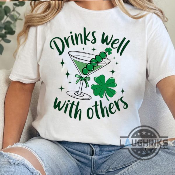 martini cocktail lucky drinks well with others st patricks day shirt