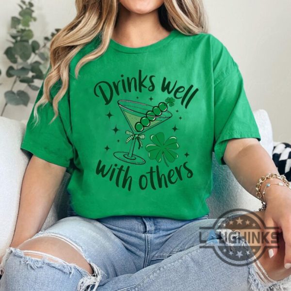 martini cocktail lucky drinks well with others st patricks day shirt