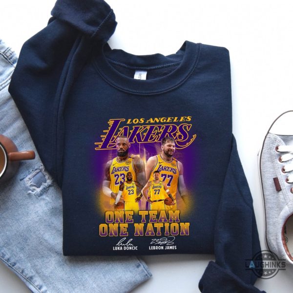 los angeles lakers bron and luka one team one nation shirt