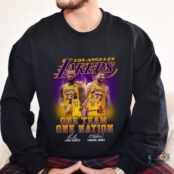 los angeles lakers bron and luka one team one nation shirt