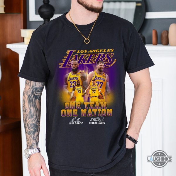 los angeles lakers bron and luka one team one nation shirt