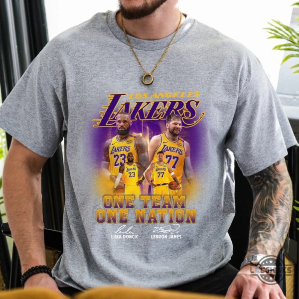 los angeles lakers bron and luka one team one nation shirt