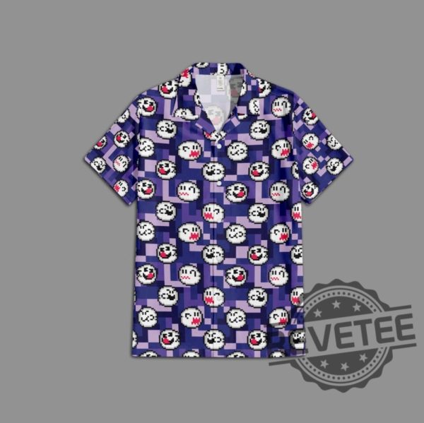 Super Mario Mario Boo Pixel Art Halloween Hawaiian Shirt Button Up Aloha Shirts Unique revetee 1