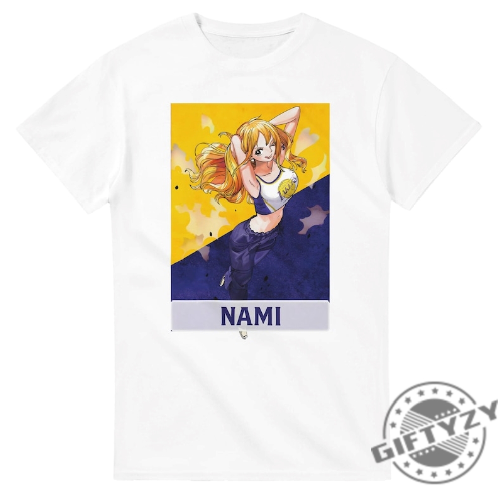 Los Angeles Lakers Nami Storm The Court One Piece Shirt 7 Los Angeles Lakers Nami "Storm the Court" One piece shirt