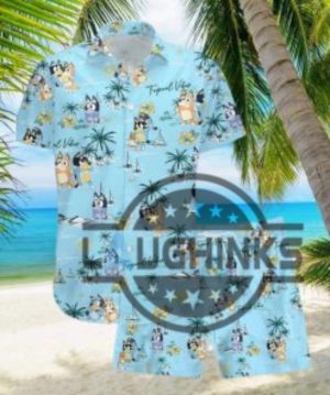 beach bluey hawaiian shirt and shorts