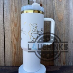 winnie the pooh golden engraved tumbler with handle