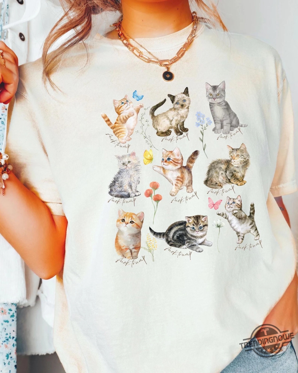 Subtle Fuck Trump Kitten Tee Shirt Anti Trump Gift Cottage Core Cat Wildflower Shirt trendingnowe 2