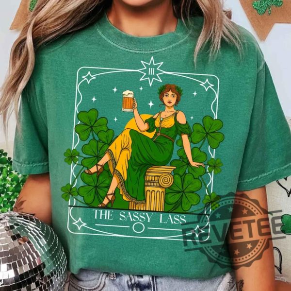 Sassy Lass Tarot Card T Shirt For Saint Patricks Day Funny Irish Tee Lucky Shamrock St Paddy Day Gift Hoodie Sweatshirt revetee 1 1