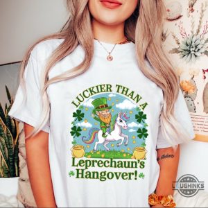 luckier than a leprechauns hangover unicorn st patricks day shirt