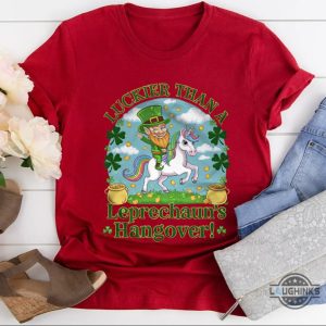 luckier than a leprechauns hangover unicorn st patricks day shirt