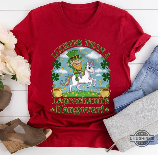 luckier than a leprechauns hangover unicorn st patricks day shirt