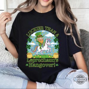 luckier than a leprechauns hangover unicorn st patricks day shirt