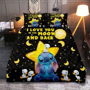 i love you to the moon and back stitch quilt bedding set