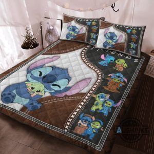 funny friends stitch and baby yoda quilt bedding set