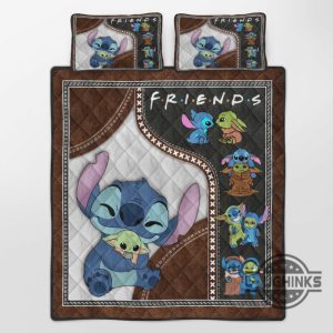 funny friends stitch and baby yoda quilt bedding set
