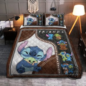 funny friends stitch and baby yoda quilt bedding set