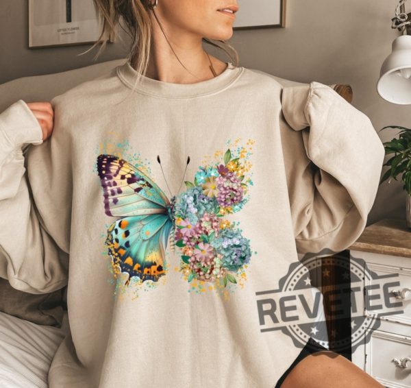 Floral Butterfly Sweatshirt T Shirt Hoodie Hippie Sweater Lover Gift Boho Antisocial Women revetee 1