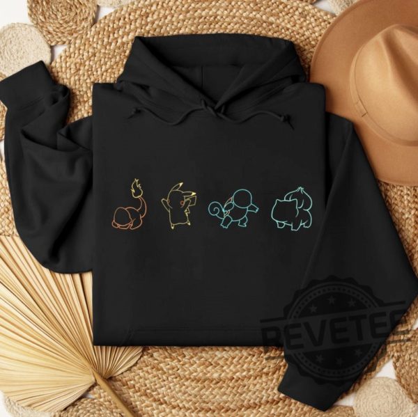 Retro Pokemon Characters Embroidered Shirt Hoodie Sweatshirt Funny Video Game Trendy Cartoon Anime Dad Gifts Kids T Shirts revetee 1