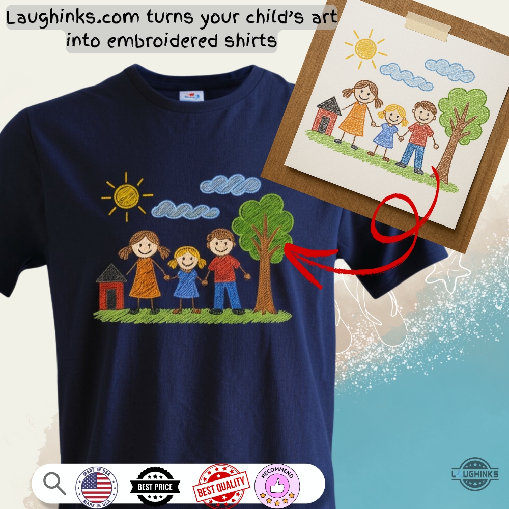Happy Family Childs Drawing Style Embroidered Shirt Mothers Day Gift Ideas 7 Happy Family Childs Drawing Style Embroidered Shirt Mothers Day Gift Ideas