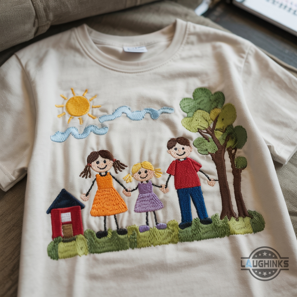 Happy Family Childs Drawing Style Embroidered Shirt Mothers Day Gift Ideas 9 Happy Family Childs Drawing Style Embroidered Shirt Mothers Day Gift Ideas