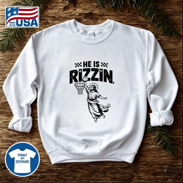he is rizzin basketball easter shirt funny jesus kids boys girls adults tee