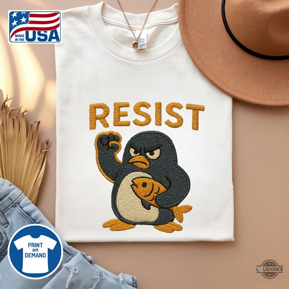 Penguins Resist Embroidered Shirt Anti Trump Against Tariffs 12 Penguins Resist Embroidered Shirt Anti Trump Against Tariffs