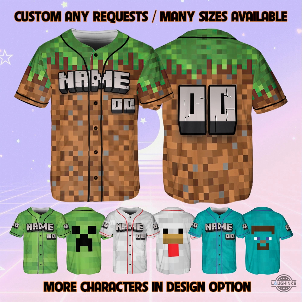 Minecraft Characters Baseball Jersey Shirt Custom Name And Number 18 Minecraft Characters Baseball Jersey Shirt Custom Name and Number