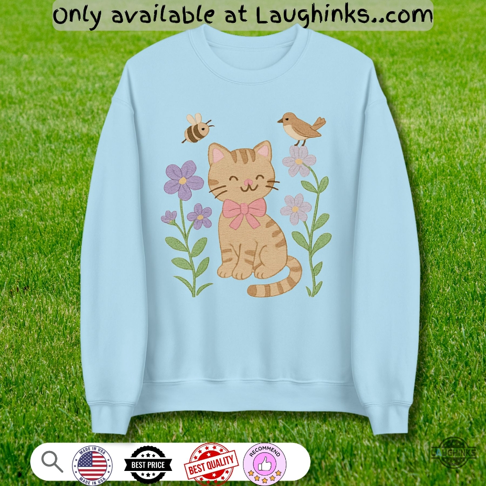 Spring Cat Wildflower Meadow Embroidered Sweatshirt T Shirt Hoodie 2 Spring Cat Wildflower Meadow Embroidered Sweatshirt T Shirt Hoodie