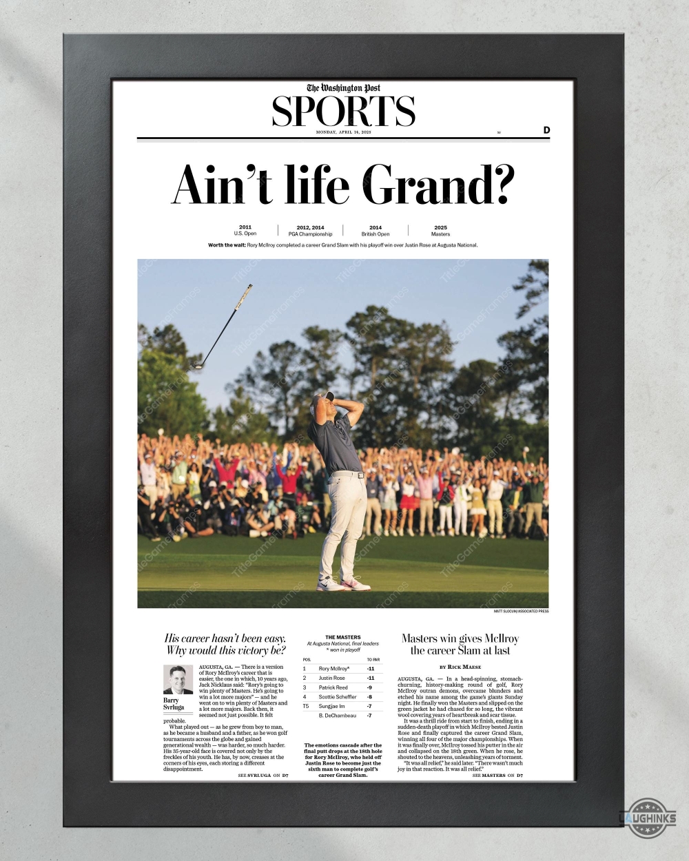 2025 Masters Champion Rory Mcilroy Aint Life Grand Newspaper Framed Poster Random Color 8 2025 Masters Champion Rory McIlroy Aint life Grand Newspaper Framed Poster Random Color