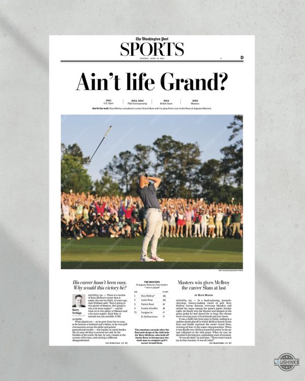 2025 masters champion rory mcilroy aint life grand newspaper framed poster random color laughinks 2