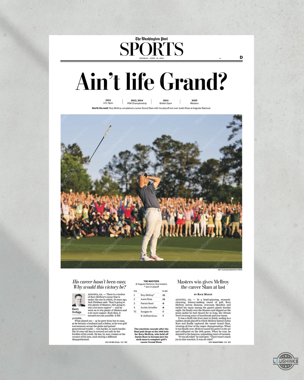2025 Masters Champion Rory Mcilroy Aint Life Grand Newspaper Framed Poster Random Color 9 2025 Masters Champion Rory McIlroy Aint life Grand Newspaper Framed Poster Random Color
