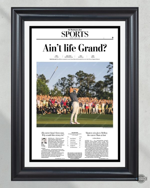 2025 masters champion rory mcilroy aint life grand newspaper framed poster random color laughinks 3